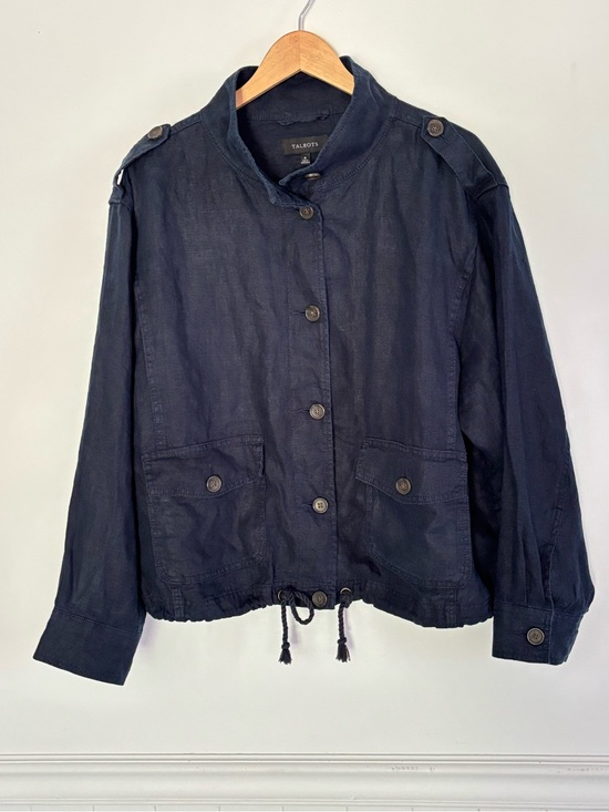 Talbots Jackets & Blazers - Talbots Women’s Navy Blue 100% Linen Button Front Utility Field Jacket XL